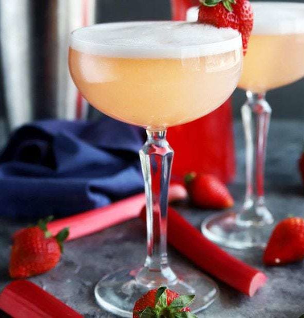 Strawberry Rhubarb Gin Fizz Cocktail