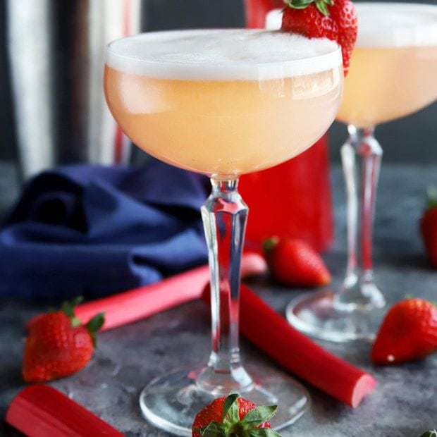 Strawberry Rhubarb Gin Fizz Cocktail