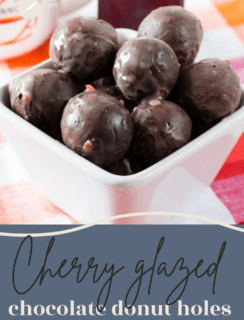 Cherry Glazed Chocolate Donut Holes Pinterest Image