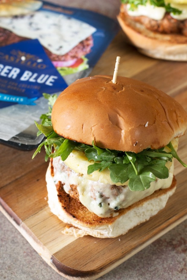 Castello Summer of Blue: Tropical Buffalo Blue Cheese Turkey Burgers | cakenknife.com