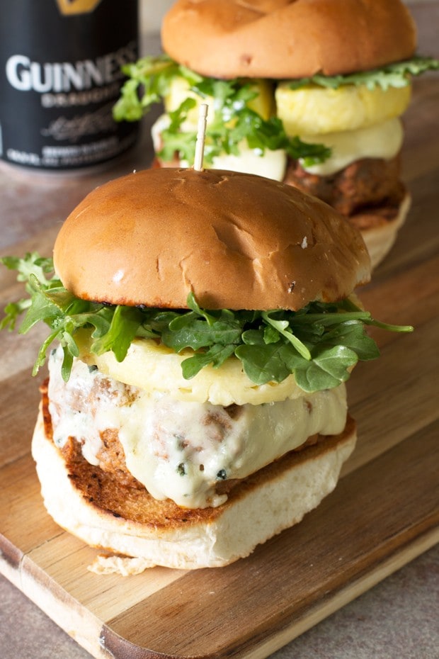 Castello Summer of Blue: Tropical Buffalo Blue Cheese Turkey Burgers | cakenknife.com