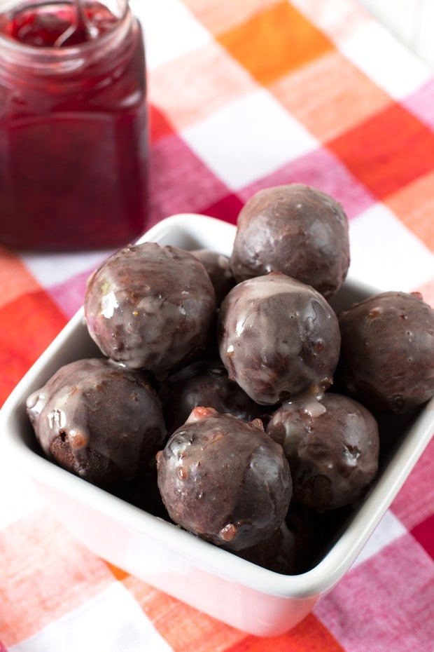 Cherry Glazed Chocolate Donut Holes | cakenknife.com