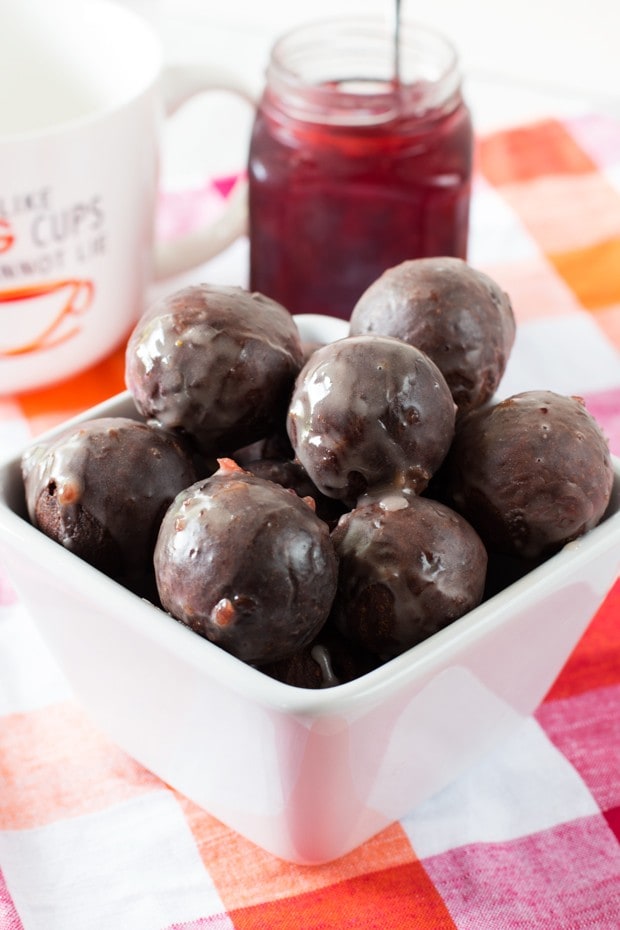 Cherry Glazed Chocolate Donut Holes | cakenknife.com