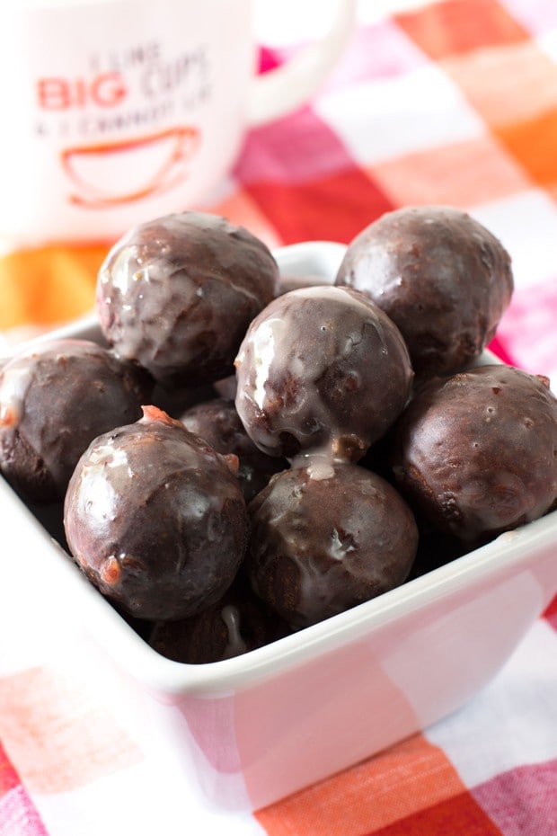 Cherry Glazed Chocolate Donut Holes | cakenknife.com