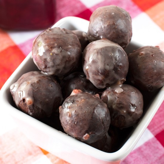 Cherry Glazed Chocolate Donut Holes | cakenknife.com