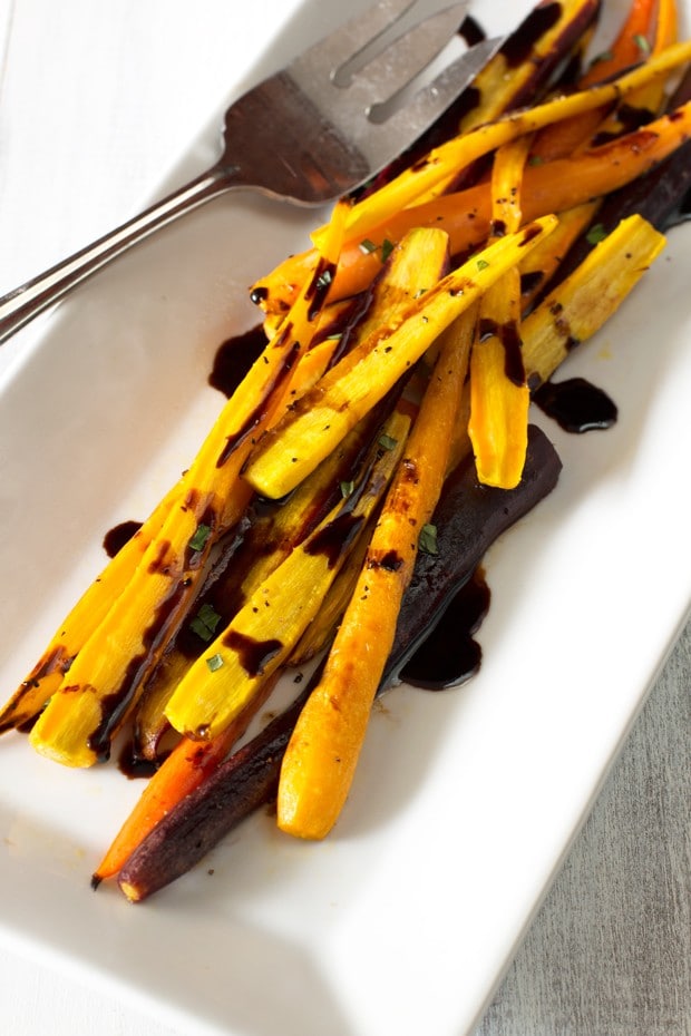 Honey Roasted Rainbow Carrots with Balsamic Reduction | cakenknife.com