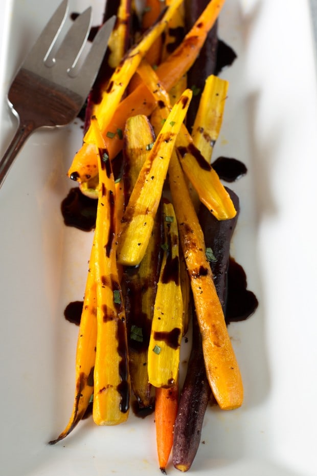 Honey Roasted Rainbow Carrots with Balsamic Reduction | cakenknife.com