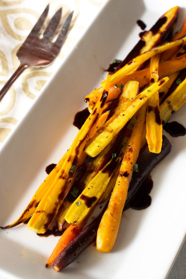 Honey Roasted Rainbow Carrots with Balsamic Reduction | cakenknife.com