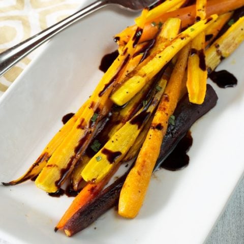 Honey Roasted Rainbow Carrots with Balsamic Reduction | cakenknife.com