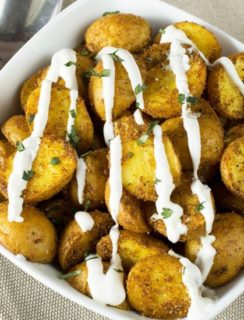 Roasted Curry Potatoes with Greek Yogurt Sauce | cakenknife.com