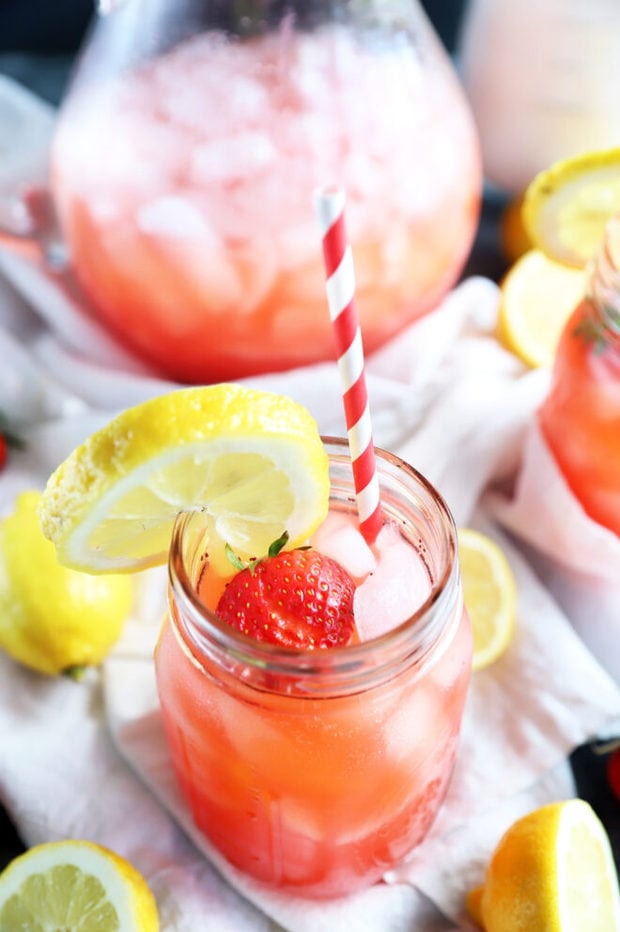 Strawberry lemonade in mason jar