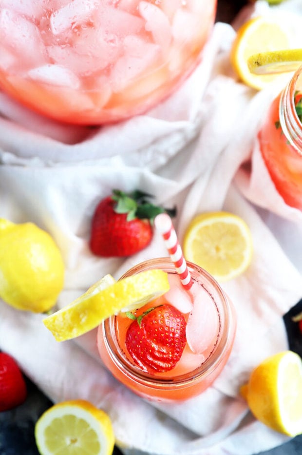 Overhead photo of vodka strawberry lemonade