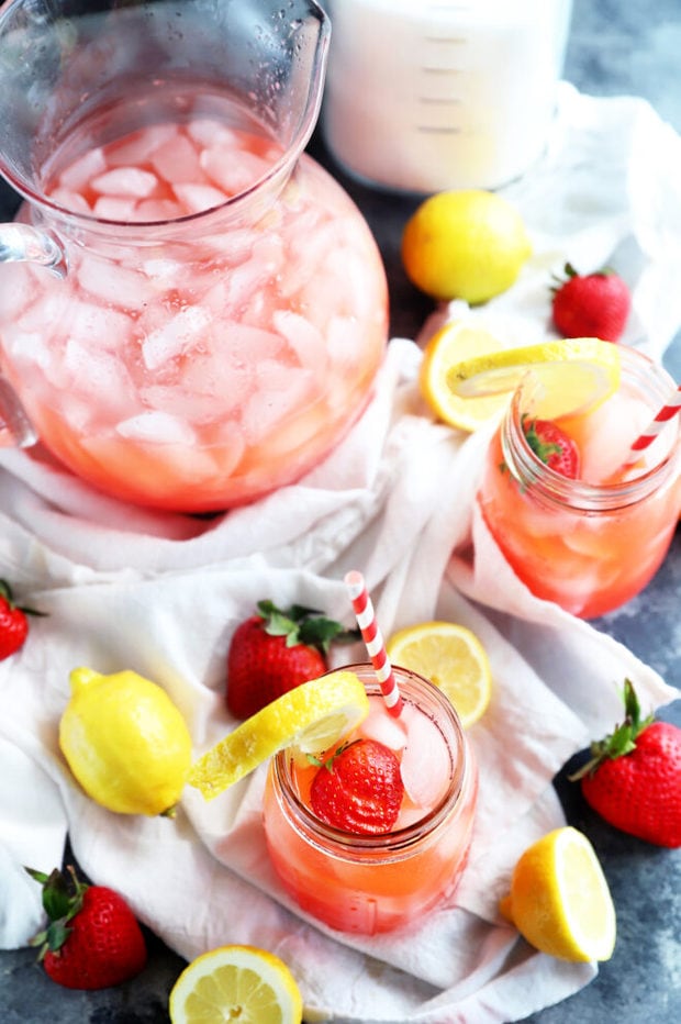 Strawberry lemonade in mason jars