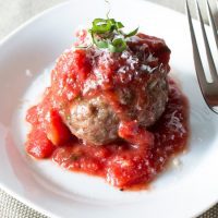 Three Cheese Stuffed Meatballs with Tomato Basil Sauce