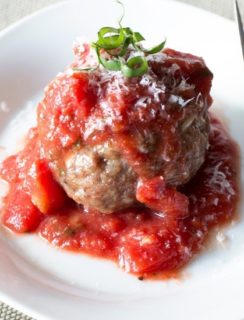 Three Cheese Stuffed Meatballs with Tomato Basil Sauce | cakenknife.com