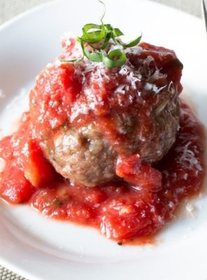 Three Cheese Stuffed Meatballs with Tomato Basil Sauce | cakenknife.com