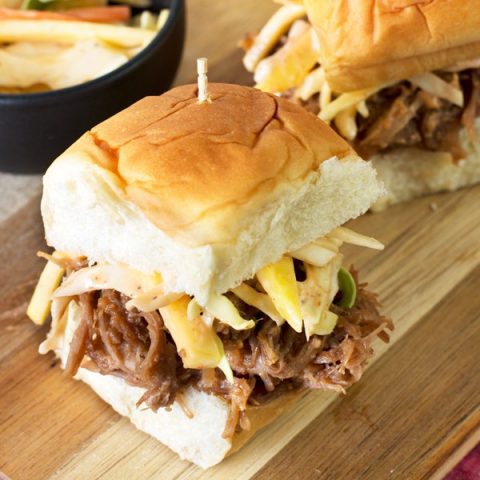Tropical Pulled Pork Sliders with Mango Coleslaw