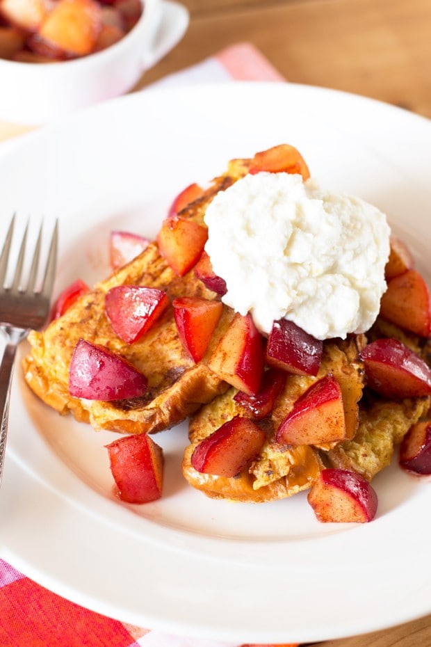 Roasted Plum French Toast with Whipped Ricotta | cakenknife.com