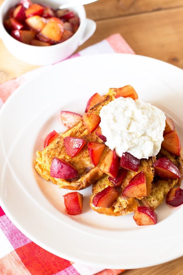 Roasted Plum French Toast with Whipped Ricotta | cakenknife.com