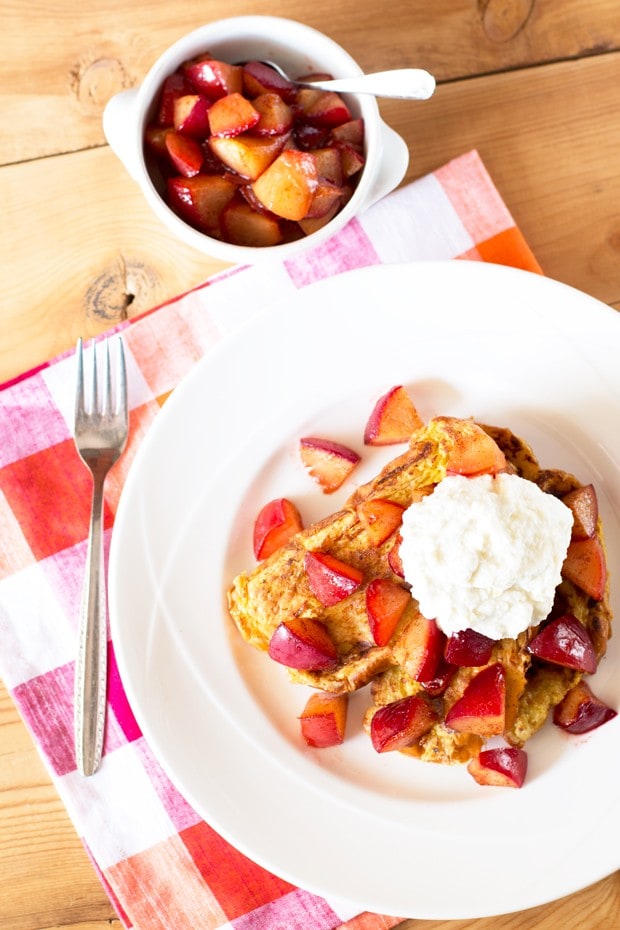 Roasted Plum French Toast with Whipped Ricotta | cakenknife.com