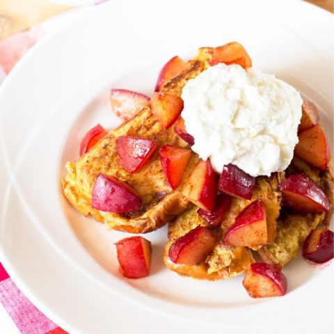 Roasted Plum French Toast with Whipped Ricotta | cakenknife.com