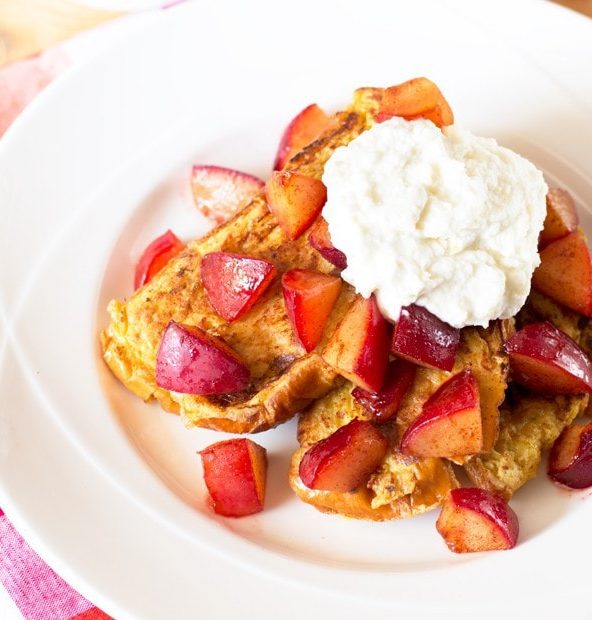 Roasted Plum French Toast with Whipped Ricotta | cakenknife.com