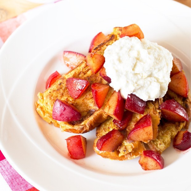 Roasted Plum French Toast with Whipped Ricotta | cakenknife.com