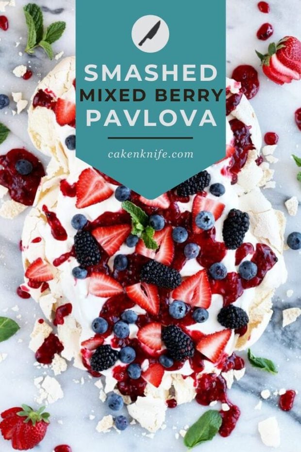 Smashed Mixed Berry Pavlova Pinterest Image