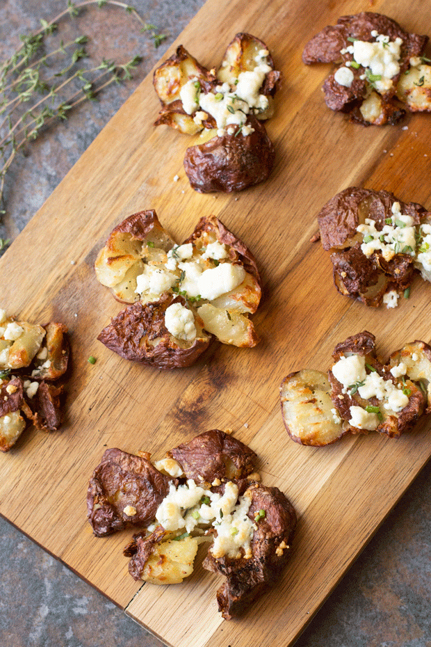 Smashed Potatoes with Fresh Herbs & Blue Cheese | cakenknife.com