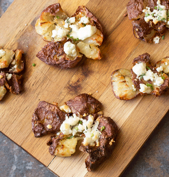Smashed Potatoes with Fresh Herbs & Blue Cheese | cakenknife.com