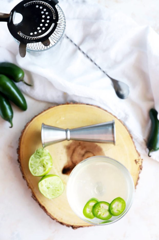 Overhead photo of jalapeno gimlet