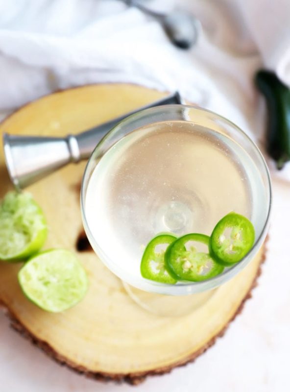 Overhead photo of spicy jalapeno gimlet