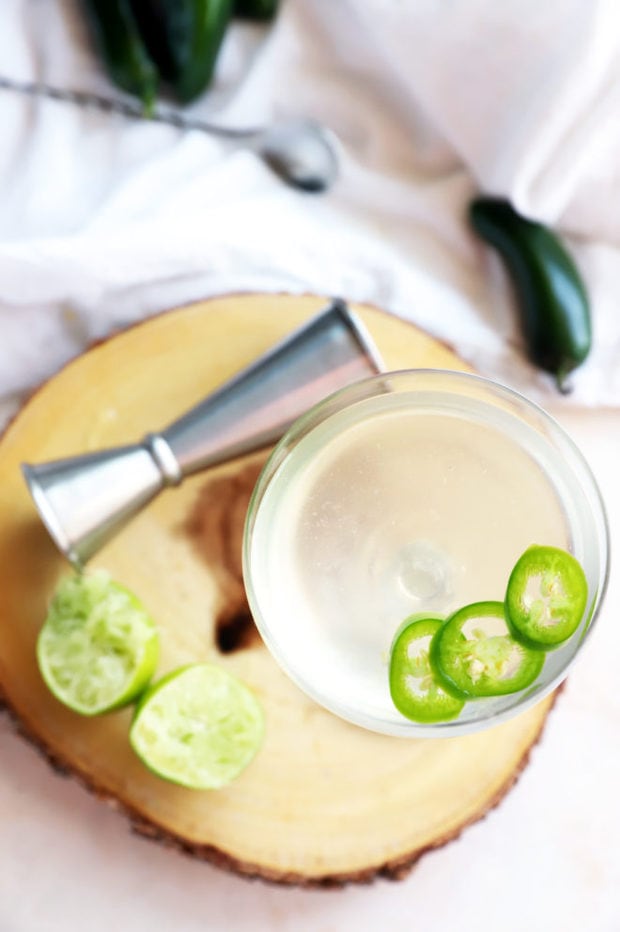 Overhead photo of jalapeno spicy cocktail