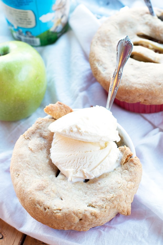 Overhead photo of an individual pie with ice cream | cakenknife.com