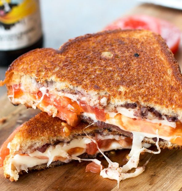 Tomato & Provolone Grilled Cheese with Kalamata Olive Chutney Recipe | cakenknife.com