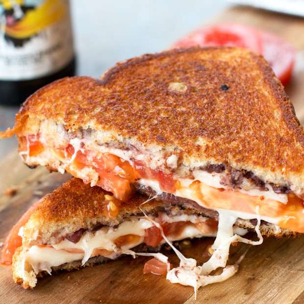 Tomato & Provolone Grilled Cheese with Kalamata Olive Chutney Recipe | cakenknife.com