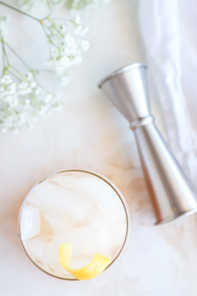 Overhead image of gin cocktail in glass