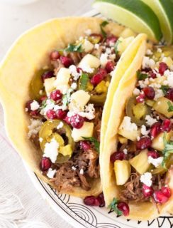 Pomegranate Pulled Pork Tacos | cakenknife.com