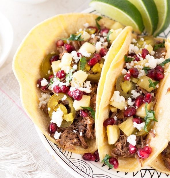 Pomegranate Pulled Pork Tacos | cakenknife.com