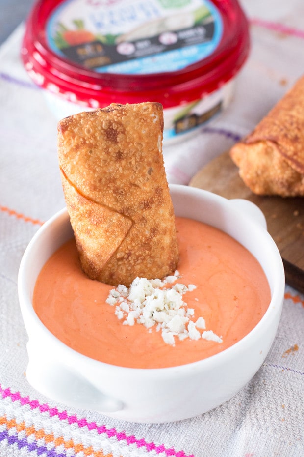 Cheesy Bacon Ranch Chicken Egg Rolls with Creamy Buffalo Dipping Sauce | cakenknife.com