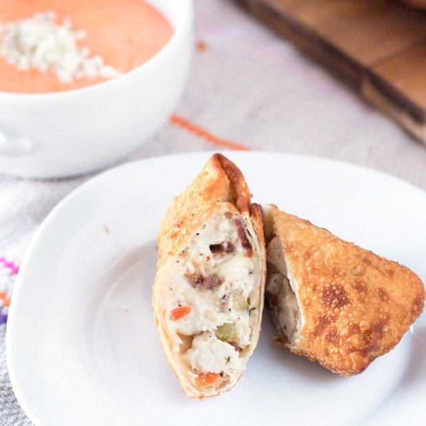 Cheesy Bacon Ranch Chicken Egg Rolls with Creamy Buffalo Dipping Sauce | cakenknife.com