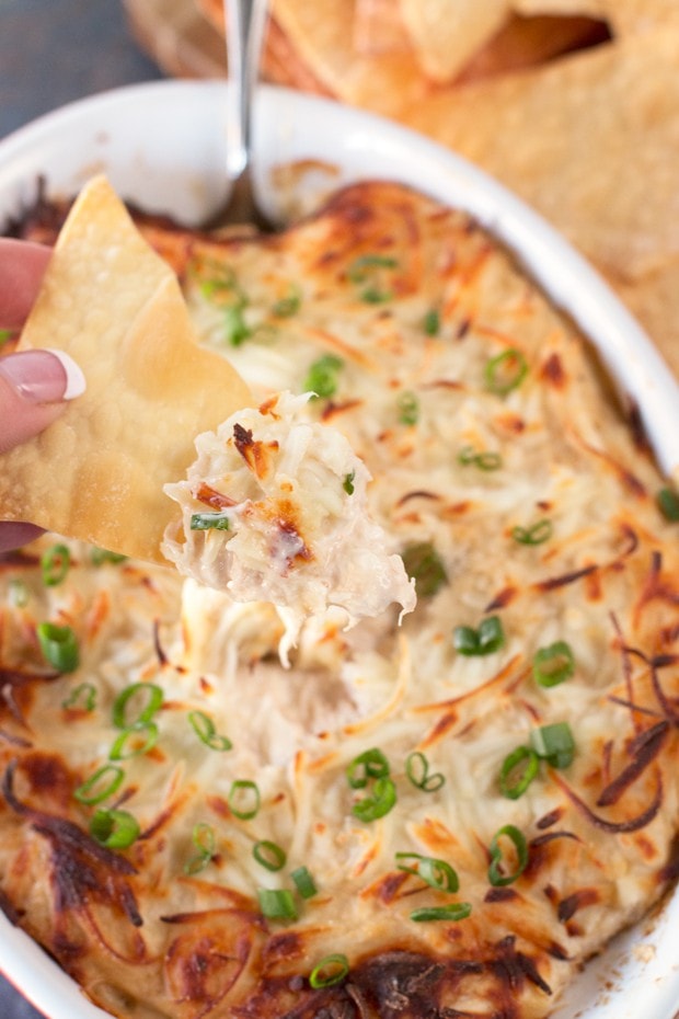 Crab Rangoon Dip with Crispy Won Ton Chips | cakenknife.com