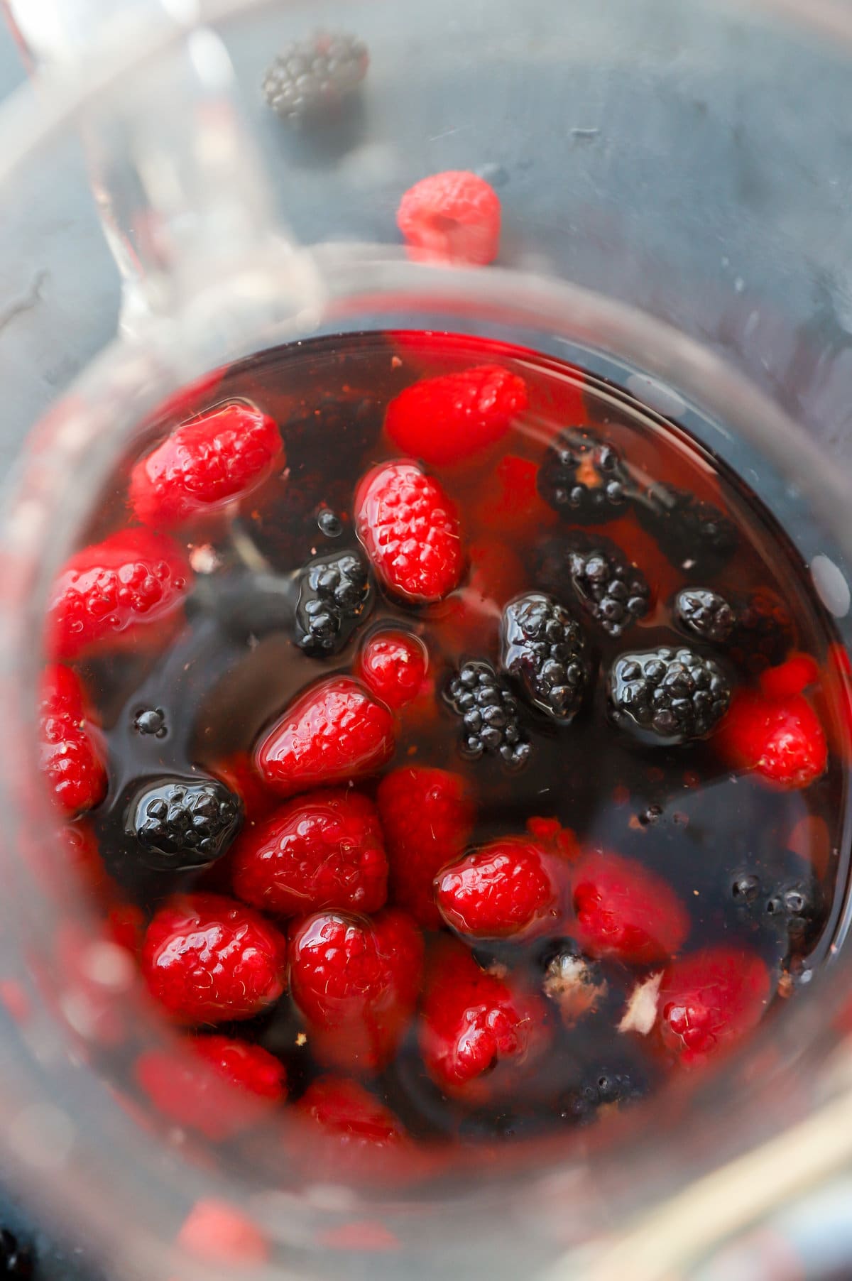 Close-up of fresh raspberries and blackberries