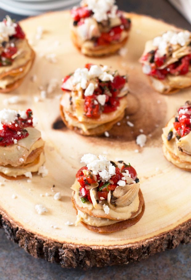 Greek Hummus Mini Tostada Stacks | cakenknife.com