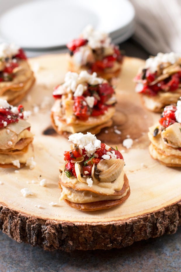 Greek Hummus Mini Tostada Stacks | cakenknife.com