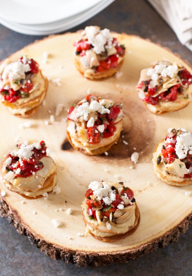 Greek Hummus Mini Tostada Stacks | cakenknife.com