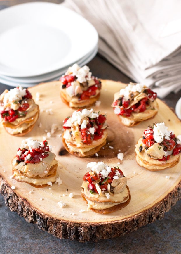 Greek Hummus Mini Tostada Stacks | cakenknife.com