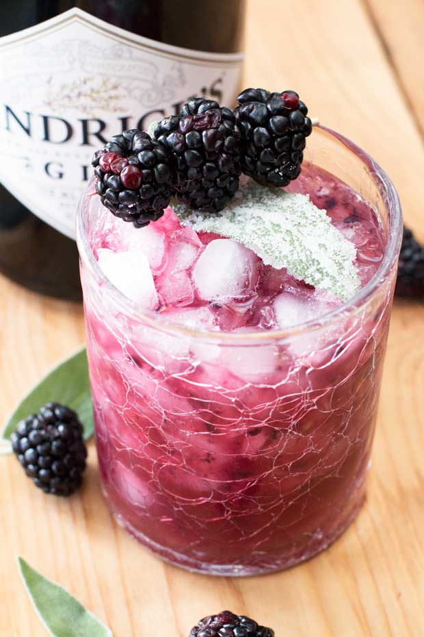 Blackberry Sage Gin Smash with Candied Sage Leaves | cakenknife.com
