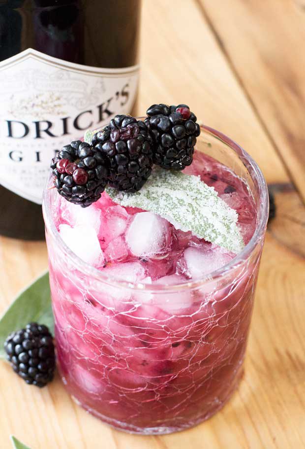 Blackberry Sage Gin Smash with Candied Sage Leaves | cakenknife.com