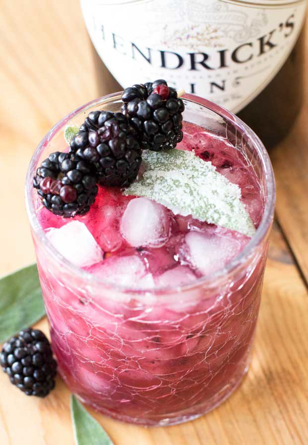 Blackberry Sage Gin Smash with Candied Sage Leaves | cakenknife.com